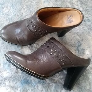 Sofft Brown Studded Leather Clog Mule Size 8.5